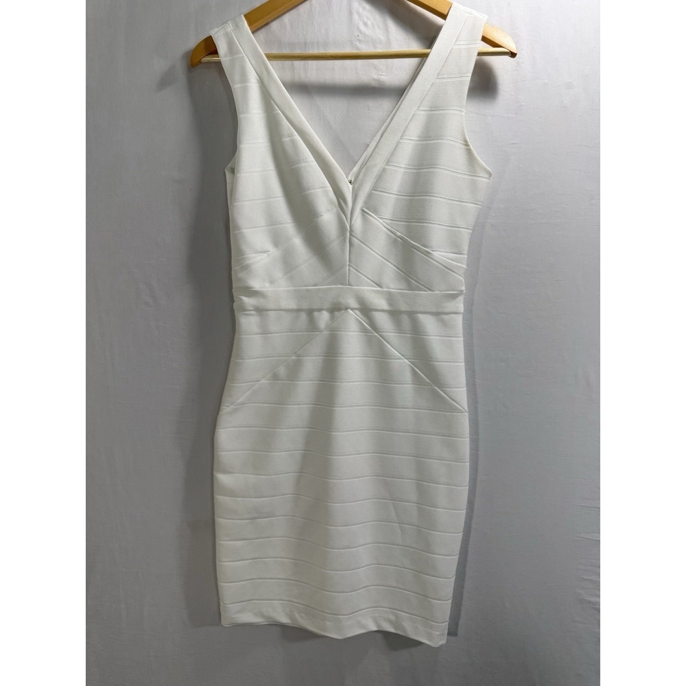 Guess White Bandage Stretch Fitted Sleeveless Sexy Bodycon V Neck Dress Sz 4